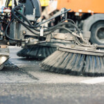 Close-up of a street cleaning truck - minor motion blur